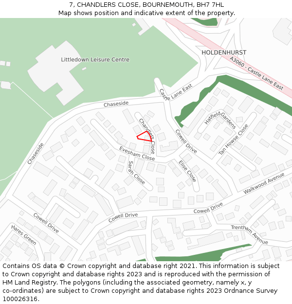 7, CHANDLERS CLOSE, BOURNEMOUTH, BH7 7HL: Location map and indicative extent of plot