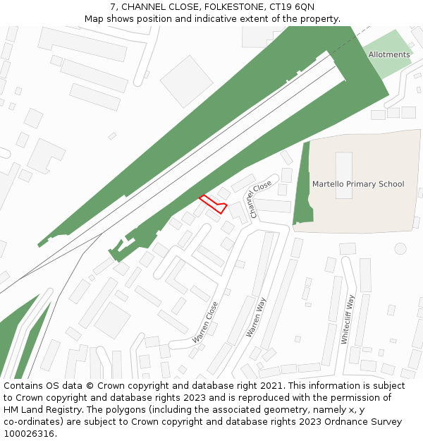 7, CHANNEL CLOSE, FOLKESTONE, CT19 6QN: Location map and indicative extent of plot