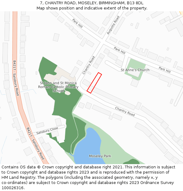 7, CHANTRY ROAD, MOSELEY, BIRMINGHAM, B13 8DL: Location map and indicative extent of plot