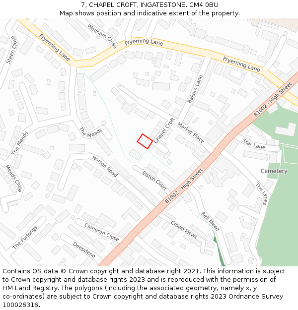 7, CHAPEL CROFT, INGATESTONE, CM4 0BU: Location map and indicative extent of plot