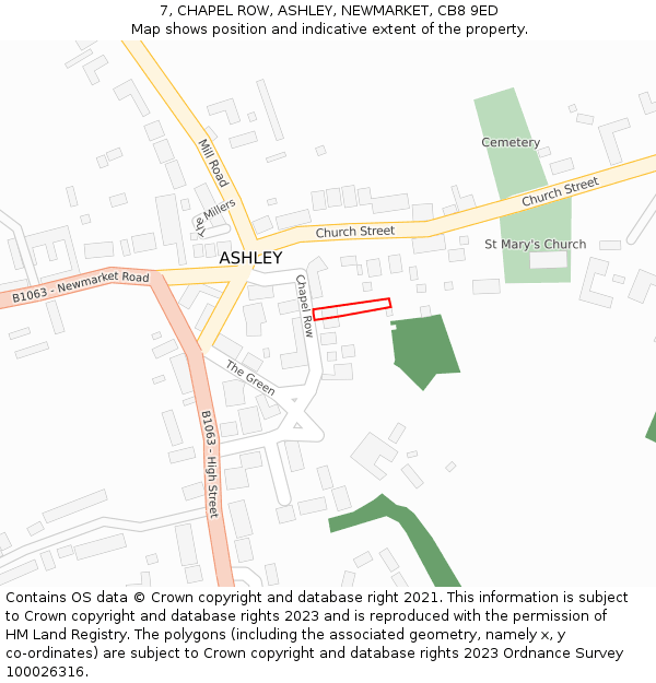 7, CHAPEL ROW, ASHLEY, NEWMARKET, CB8 9ED: Location map and indicative extent of plot