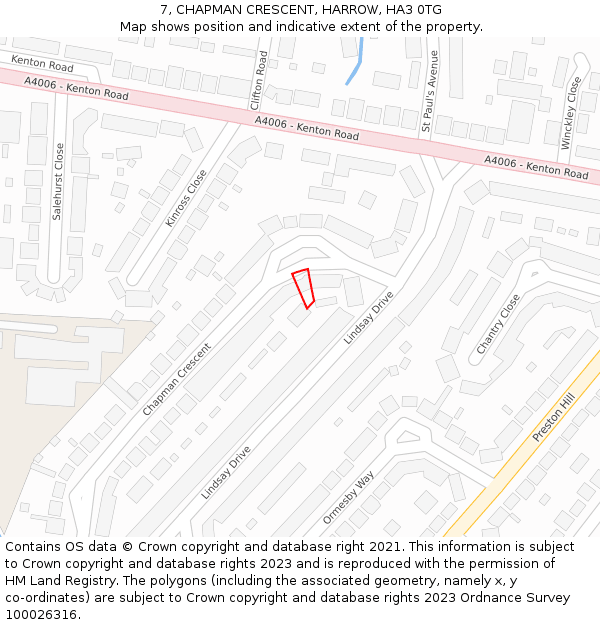 7, CHAPMAN CRESCENT, HARROW, HA3 0TG: Location map and indicative extent of plot