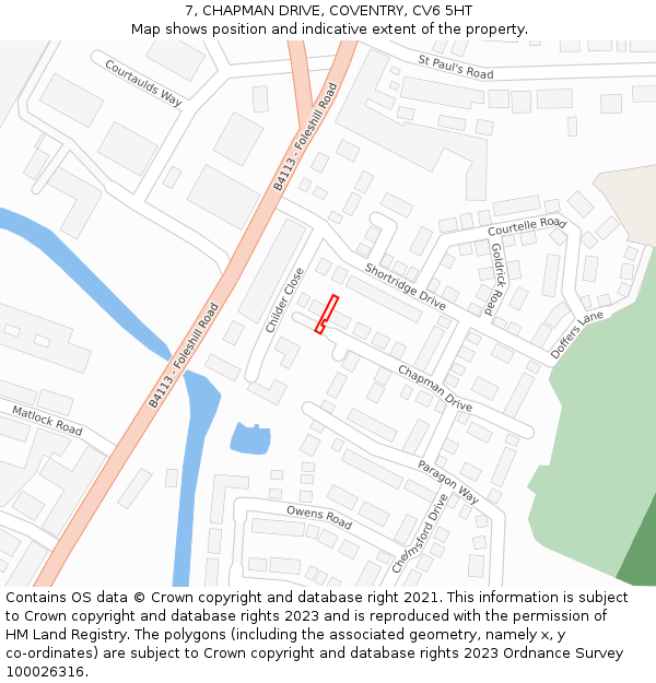 7, CHAPMAN DRIVE, COVENTRY, CV6 5HT: Location map and indicative extent of plot