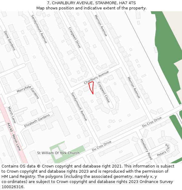 7, CHARLBURY AVENUE, STANMORE, HA7 4TS: Location map and indicative extent of plot