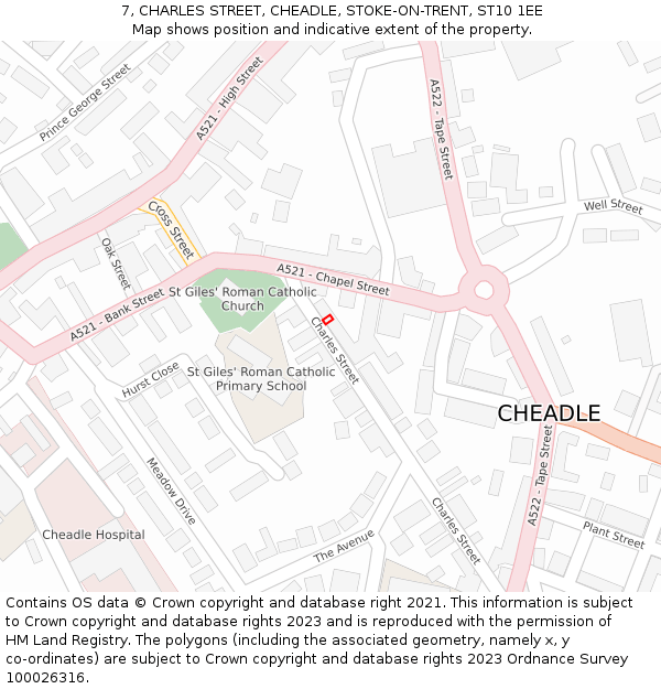7, CHARLES STREET, CHEADLE, STOKE-ON-TRENT, ST10 1EE: Location map and indicative extent of plot