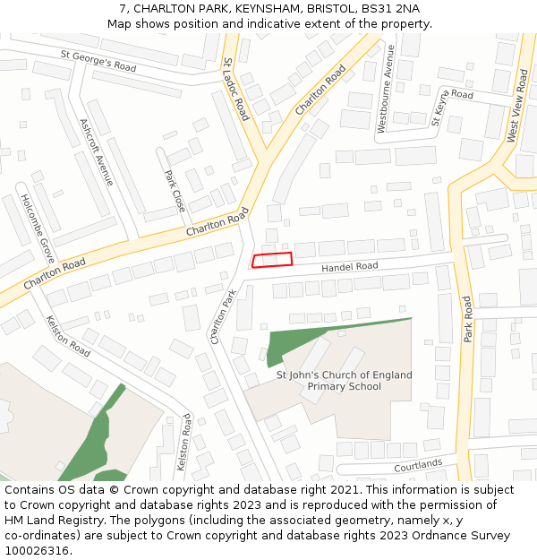 7, CHARLTON PARK, KEYNSHAM, BRISTOL, BS31 2NA: Location map and indicative extent of plot