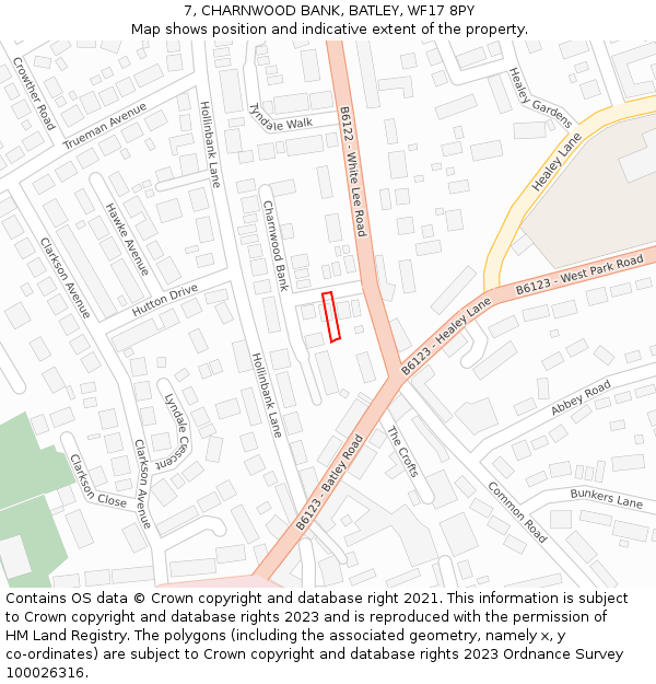 7, CHARNWOOD BANK, BATLEY, WF17 8PY: Location map and indicative extent of plot