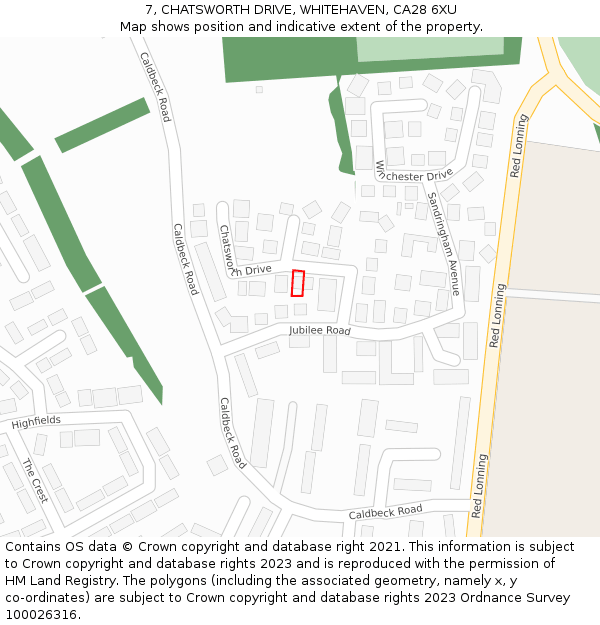 7, CHATSWORTH DRIVE, WHITEHAVEN, CA28 6XU: Location map and indicative extent of plot