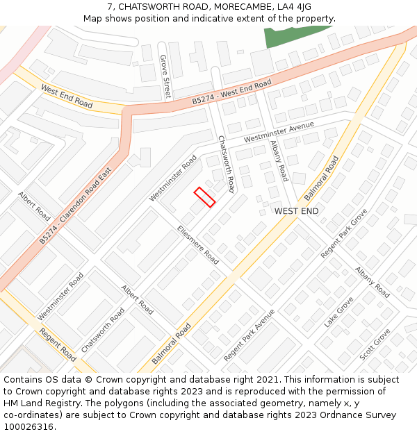 7, CHATSWORTH ROAD, MORECAMBE, LA4 4JG: Location map and indicative extent of plot