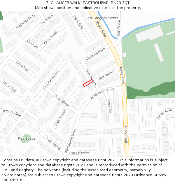 7, CHAUCER WALK, EASTBOURNE, BN23 7QT: Location map and indicative extent of plot