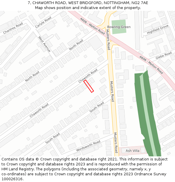 7, CHAWORTH ROAD, WEST BRIDGFORD, NOTTINGHAM, NG2 7AE: Location map and indicative extent of plot