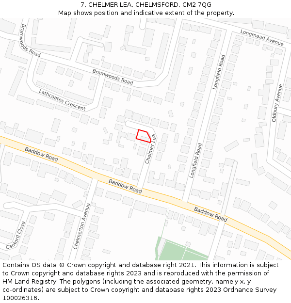 7, CHELMER LEA, CHELMSFORD, CM2 7QG: Location map and indicative extent of plot