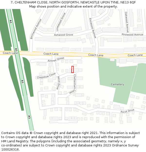 7, CHELTENHAM CLOSE, NORTH GOSFORTH, NEWCASTLE UPON TYNE, NE13 6QF: Location map and indicative extent of plot