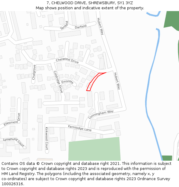 7, CHELWOOD DRIVE, SHREWSBURY, SY1 3YZ: Location map and indicative extent of plot