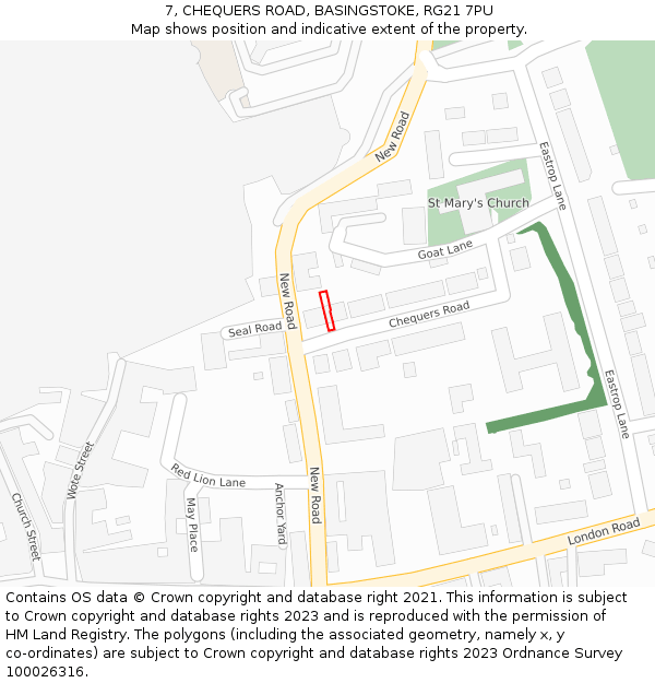 7, CHEQUERS ROAD, BASINGSTOKE, RG21 7PU: Location map and indicative extent of plot