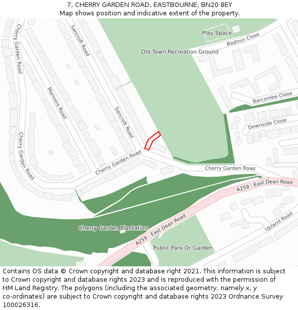 7, CHERRY GARDEN ROAD, EASTBOURNE, BN20 8EY: Location map and indicative extent of plot