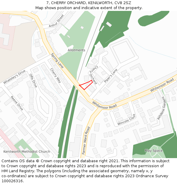 7, CHERRY ORCHARD, KENILWORTH, CV8 2SZ: Location map and indicative extent of plot