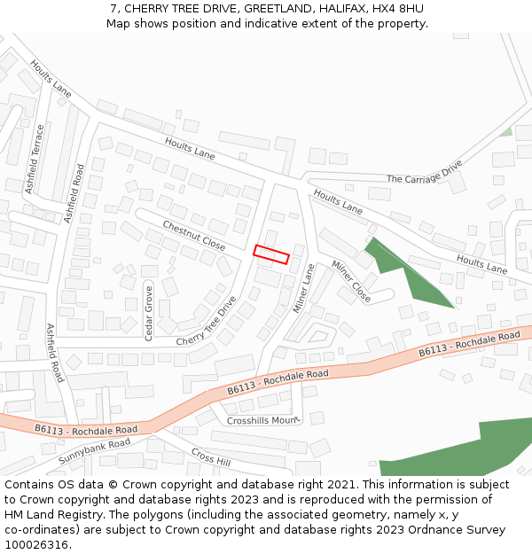 7, CHERRY TREE DRIVE, GREETLAND, HALIFAX, HX4 8HU: Location map and indicative extent of plot