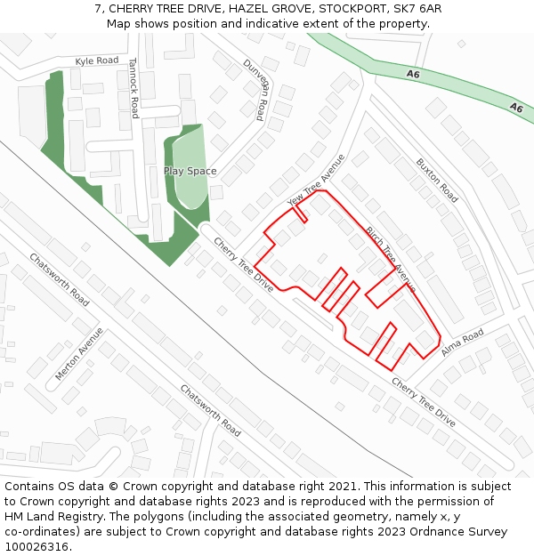 7, CHERRY TREE DRIVE, HAZEL GROVE, STOCKPORT, SK7 6AR: Location map and indicative extent of plot