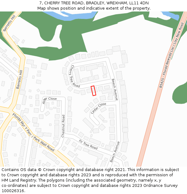 7, CHERRY TREE ROAD, BRADLEY, WREXHAM, LL11 4DN: Location map and indicative extent of plot