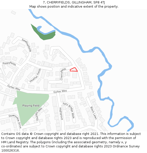 7, CHERRYFIELDS, GILLINGHAM, SP8 4TJ: Location map and indicative extent of plot