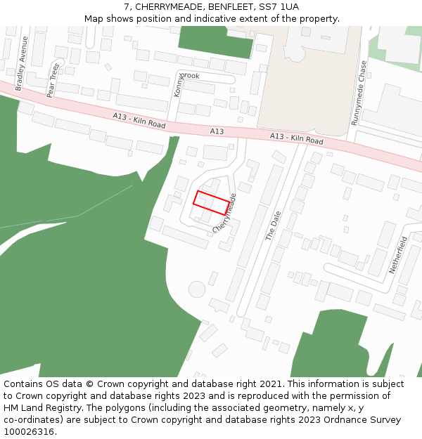 7, CHERRYMEADE, BENFLEET, SS7 1UA: Location map and indicative extent of plot