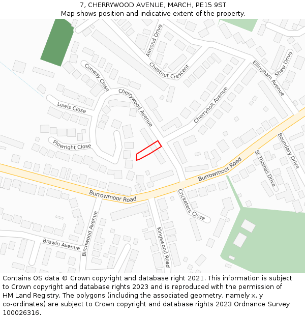 7, CHERRYWOOD AVENUE, MARCH, PE15 9ST: Location map and indicative extent of plot