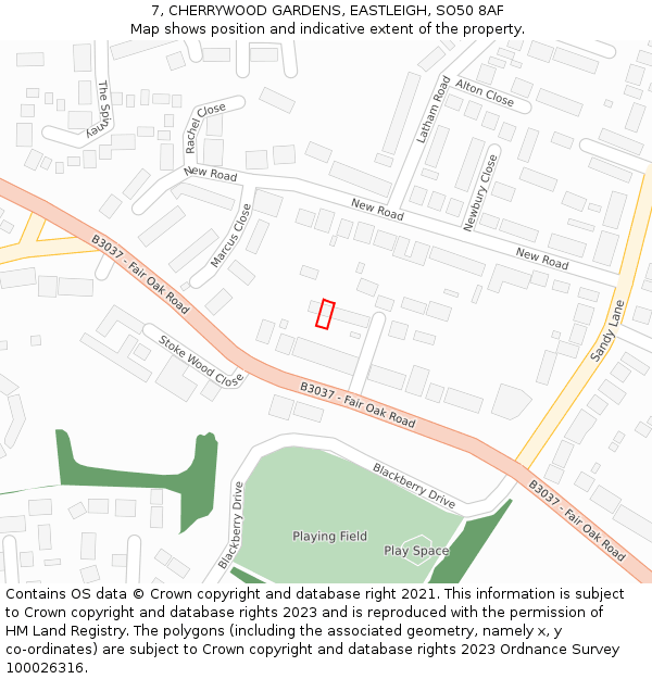 7, CHERRYWOOD GARDENS, EASTLEIGH, SO50 8AF: Location map and indicative extent of plot