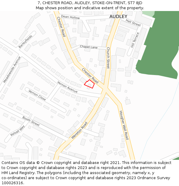 7, CHESTER ROAD, AUDLEY, STOKE-ON-TRENT, ST7 8JD: Location map and indicative extent of plot