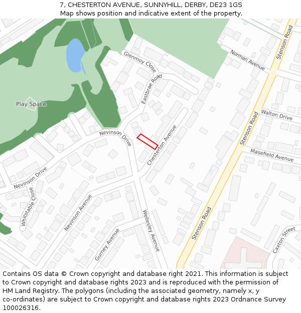 7, CHESTERTON AVENUE, SUNNYHILL, DERBY, DE23 1GS: Location map and indicative extent of plot