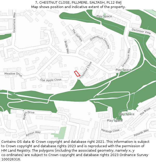 7, CHESTNUT CLOSE, PILLMERE, SALTASH, PL12 6WJ: Location map and indicative extent of plot