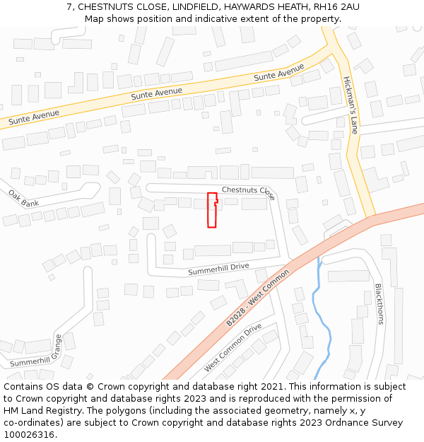 7, CHESTNUTS CLOSE, LINDFIELD, HAYWARDS HEATH, RH16 2AU: Location map and indicative extent of plot