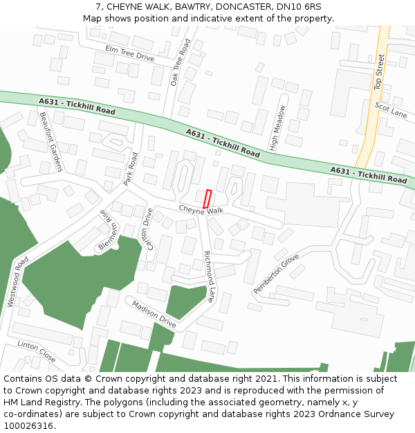 7, CHEYNE WALK, BAWTRY, DONCASTER, DN10 6RS: Location map and indicative extent of plot