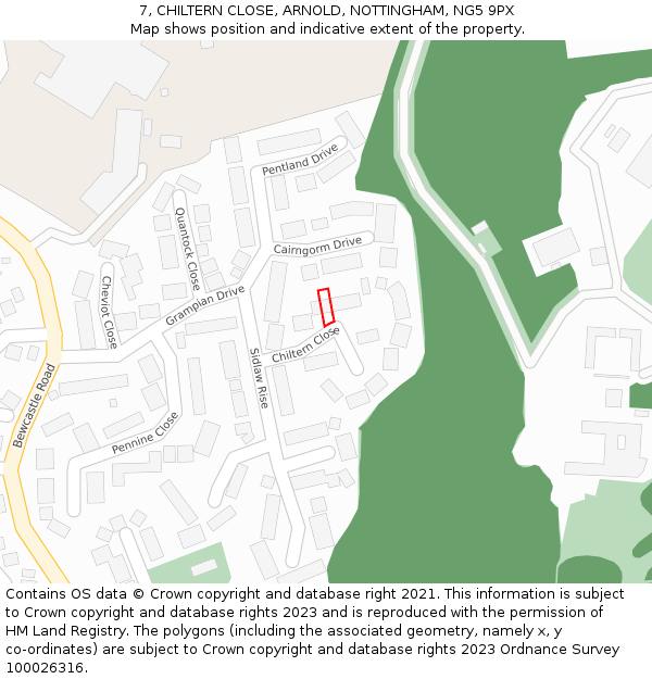 7, CHILTERN CLOSE, ARNOLD, NOTTINGHAM, NG5 9PX: Location map and indicative extent of plot