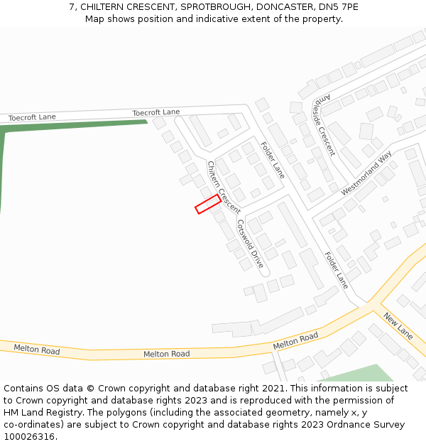 7, CHILTERN CRESCENT, SPROTBROUGH, DONCASTER, DN5 7PE: Location map and indicative extent of plot