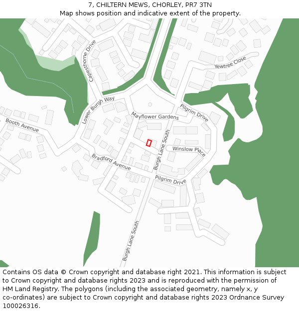7, CHILTERN MEWS, CHORLEY, PR7 3TN: Location map and indicative extent of plot