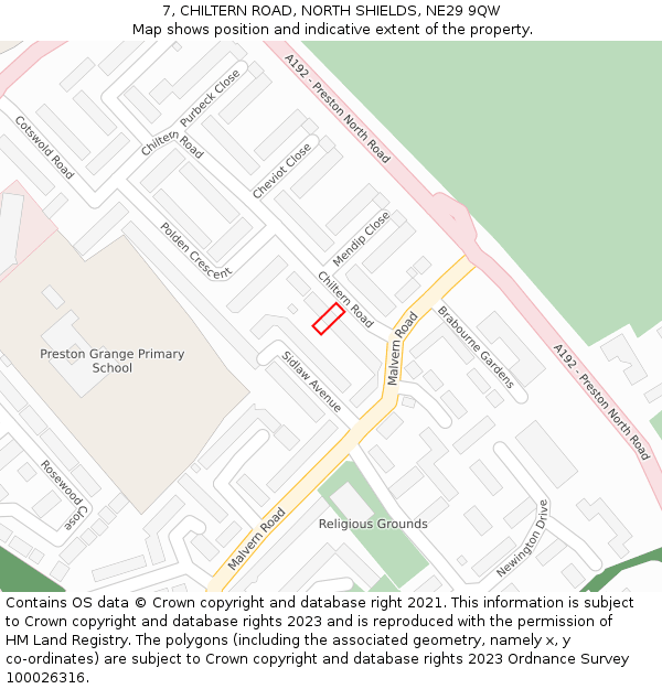 7, CHILTERN ROAD, NORTH SHIELDS, NE29 9QW: Location map and indicative extent of plot
