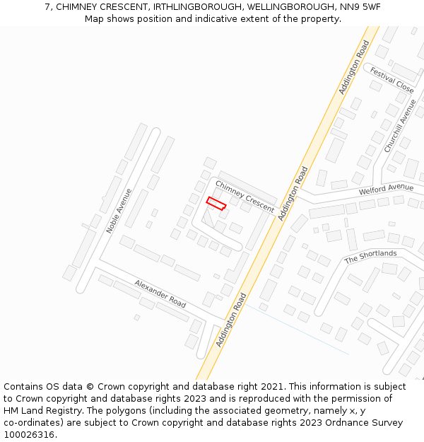 7, CHIMNEY CRESCENT, IRTHLINGBOROUGH, WELLINGBOROUGH, NN9 5WF: Location map and indicative extent of plot