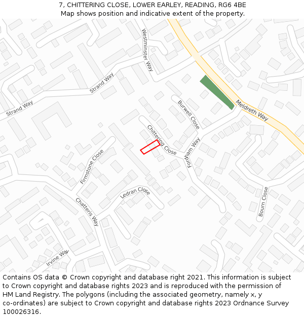 7, CHITTERING CLOSE, LOWER EARLEY, READING, RG6 4BE: Location map and indicative extent of plot