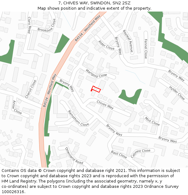 7, CHIVES WAY, SWINDON, SN2 2SZ: Location map and indicative extent of plot