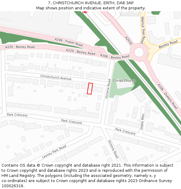 7, CHRISTCHURCH AVENUE, ERITH, DA8 3AP: Location map and indicative extent of plot