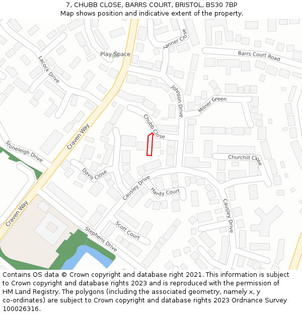 7, CHUBB CLOSE, BARRS COURT, BRISTOL, BS30 7BP: Location map and indicative extent of plot