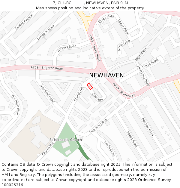 7, CHURCH HILL, NEWHAVEN, BN9 9LN: Location map and indicative extent of plot