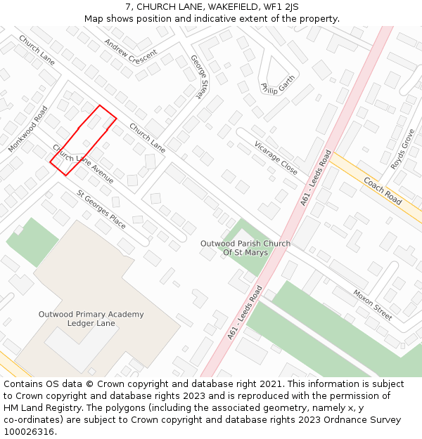 7, CHURCH LANE, WAKEFIELD, WF1 2JS: Location map and indicative extent of plot