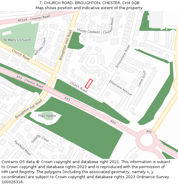 7, CHURCH ROAD, BROUGHTON, CHESTER, CH4 0QB: Location map and indicative extent of plot