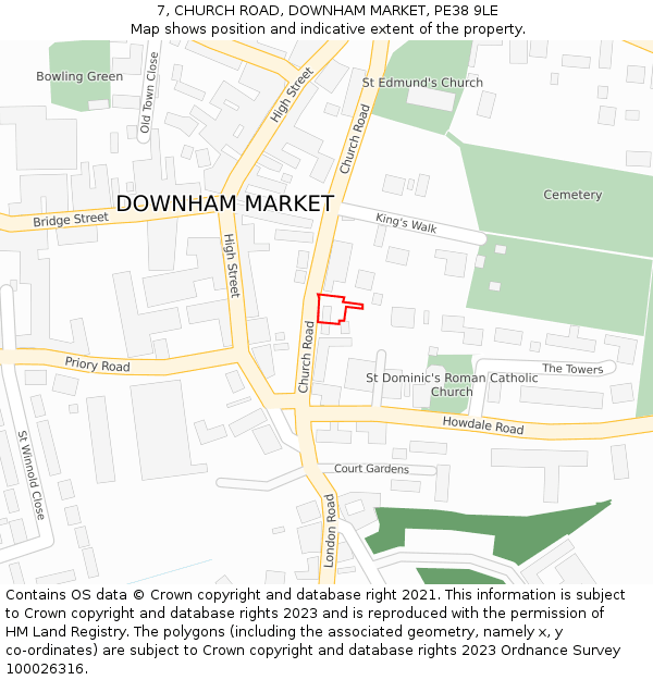 7, CHURCH ROAD, DOWNHAM MARKET, PE38 9LE: Location map and indicative extent of plot