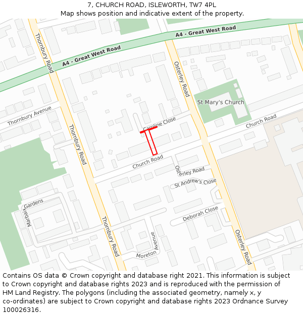 7, CHURCH ROAD, ISLEWORTH, TW7 4PL: Location map and indicative extent of plot