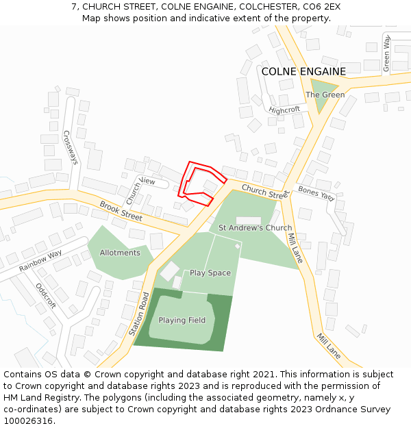 7, CHURCH STREET, COLNE ENGAINE, COLCHESTER, CO6 2EX: Location map and indicative extent of plot