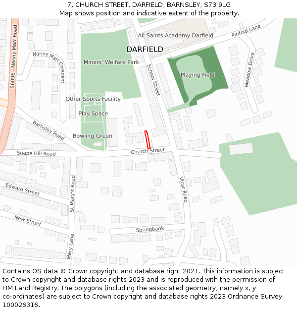 7, CHURCH STREET, DARFIELD, BARNSLEY, S73 9LG: Location map and indicative extent of plot