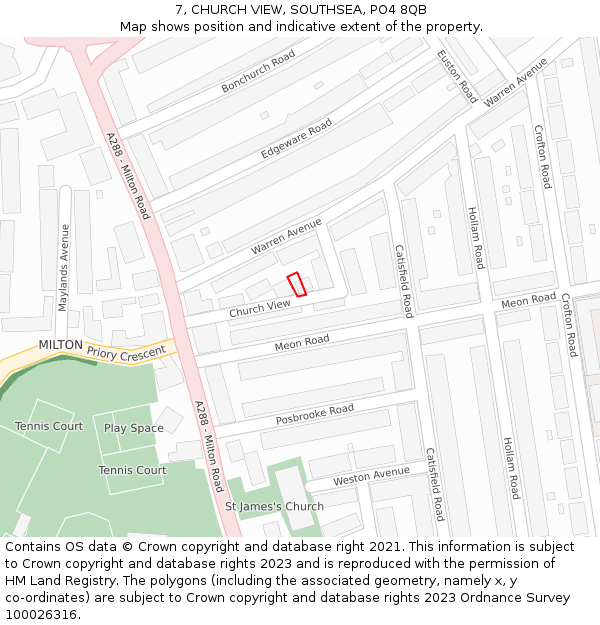 7, CHURCH VIEW, SOUTHSEA, PO4 8QB: Location map and indicative extent of plot